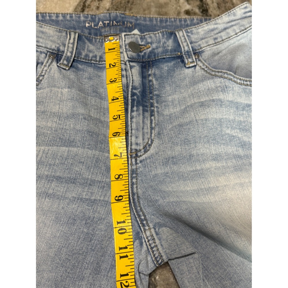 Chico's Platinum Skimmer Jeans Womens 0.5 Embroidered Light Wash Blue Boho Artsy - Picture 8 of 14